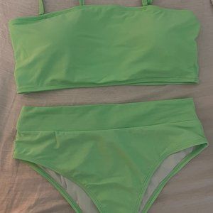 Neon Green 2 Piece High Waisted Bathing Suit- Size XL
